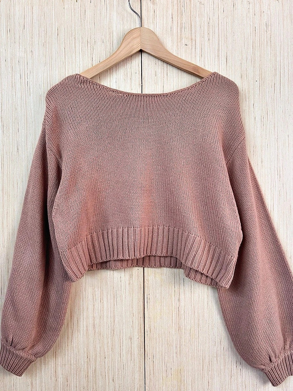 HYFVE Cropped Balloon Sleeve Sweater Dusty Pink Medium